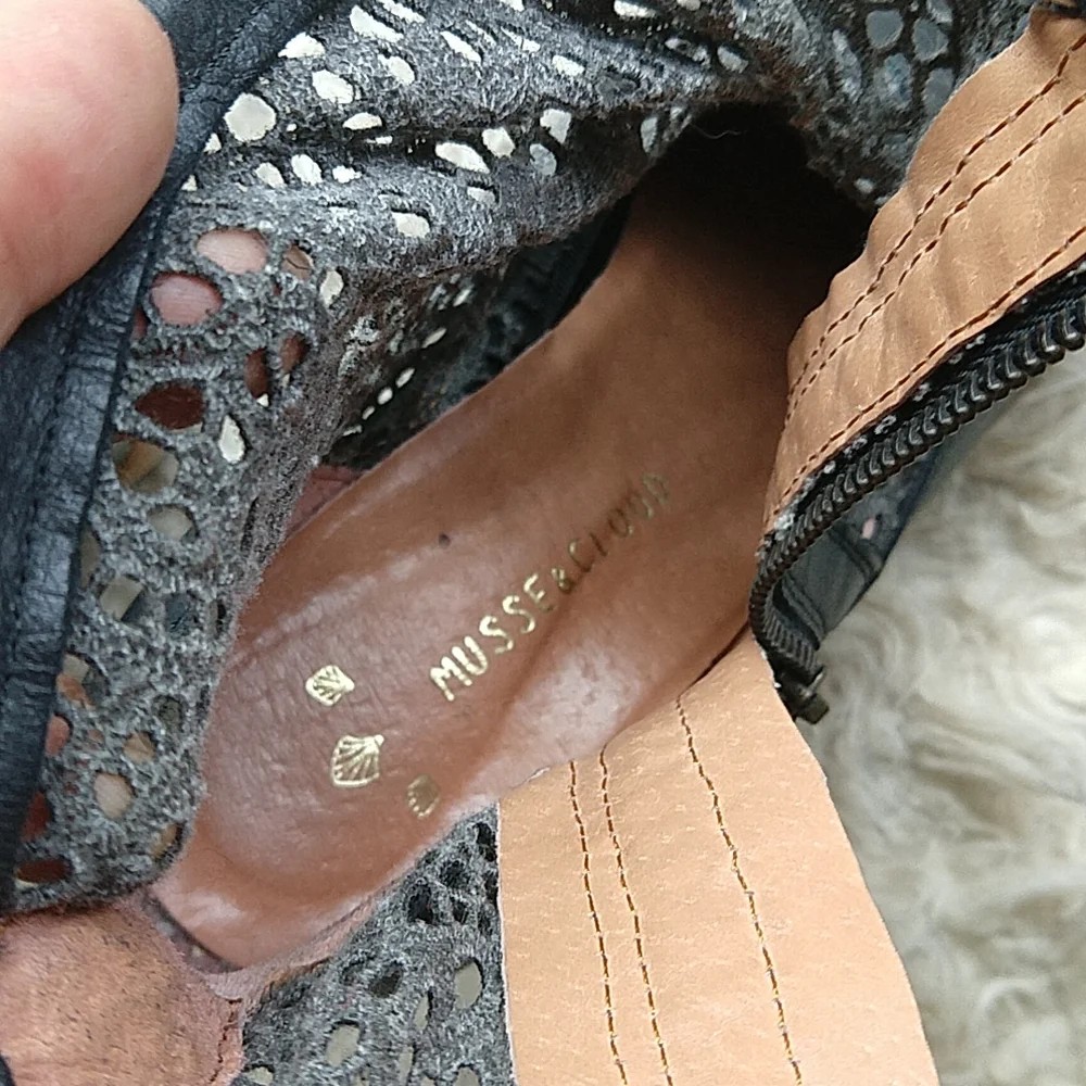 Musse & Cloud Ainhoa Anthropologie Leather Crochet Ankle Boots Black EU 39 US 8